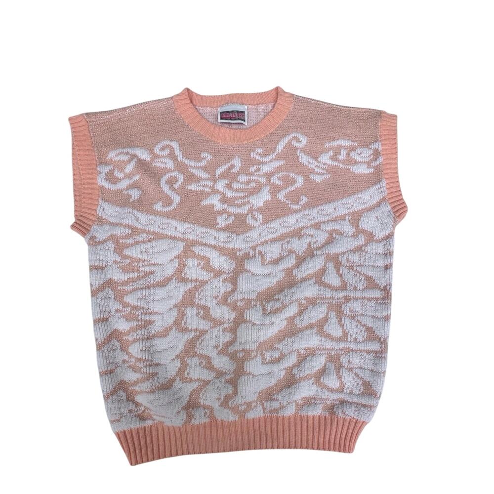 Vintage 80s Peach Floral Sixteen Candles Romantic Coquette Short Sleeve Sweater